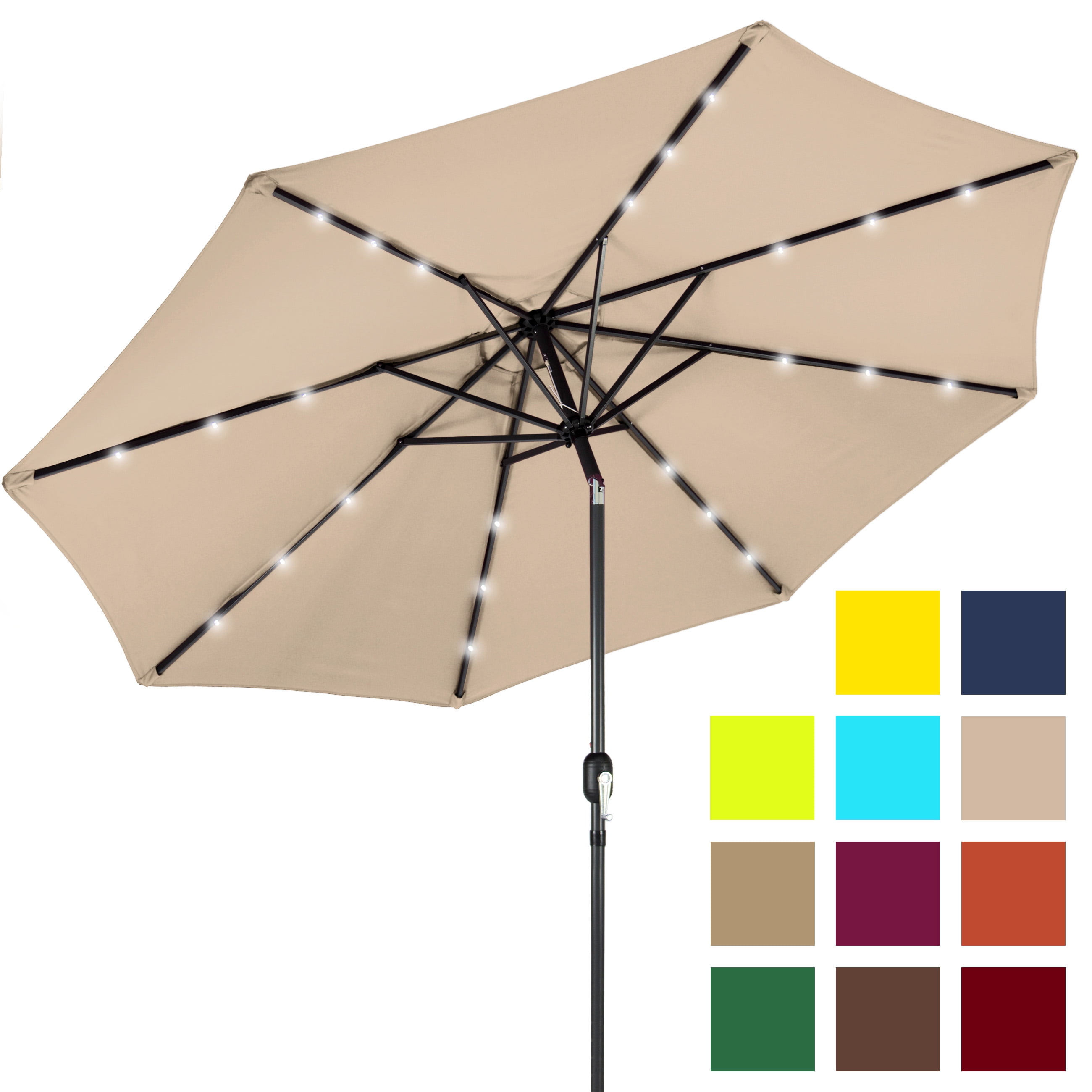 Best Choice Products 10ft Solar LED Lighted Patio Umbrella w Tilt Adjustment Light Beige by Best Choice Products