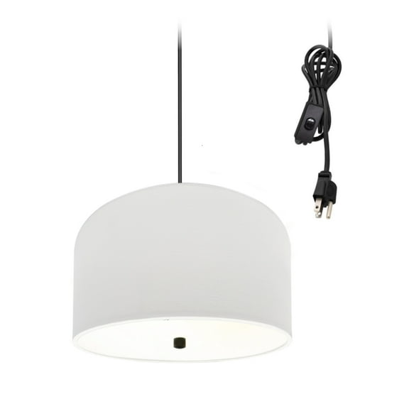 2 Light Swag Plug-In Pendant 14"w White Shade with Diffuser, Black Cord