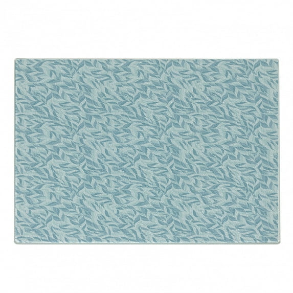 Leaves Cutting Board, Abstract Foliage Pattern with Doodle Style Nature Growth Vintage Composition, Decorative Tempered Glass Cutting and Serving Board, Small Size, Pale Blue Blue, by Ambesonne