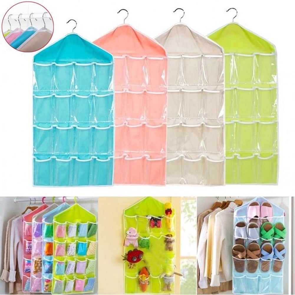 Ludlz Hanging Organizer Bag Dual Sided Space Saving Storage Holder with for Stockings Socks Underwear Jewelry Ties 16 Grid Multilayer Clothes Storage