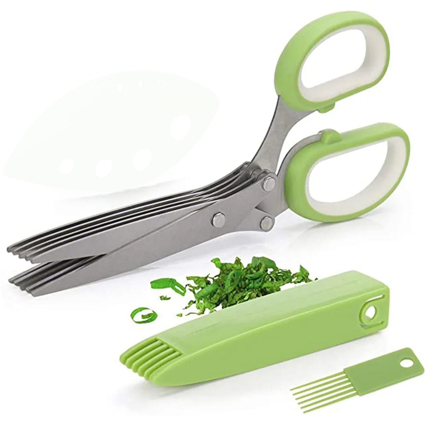 Herb Scissor 5 Layers Multi Stainless Steel Blades Safe Cover Kitchen