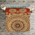 thumbnail image 3 of Mandala Bedspread, Vintage Ornate Hypnotic Shape with Floral Psychic Life Order Effects, Decorative Quilted 3 Piece Coverlet Set with 2 Pillow Shams, Queen Size, Tan Dark Orange, by Ambesonne, 3 of 3