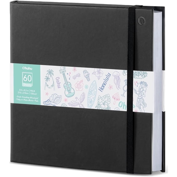 Ohuhu Double-Sided Marker Pad, 8.3"x8.3",60 Sheets/120 Pages, 90 lb/150 GSM Smooth Paper, Hardcover Sketchbook for Alcohol Markers & Paints