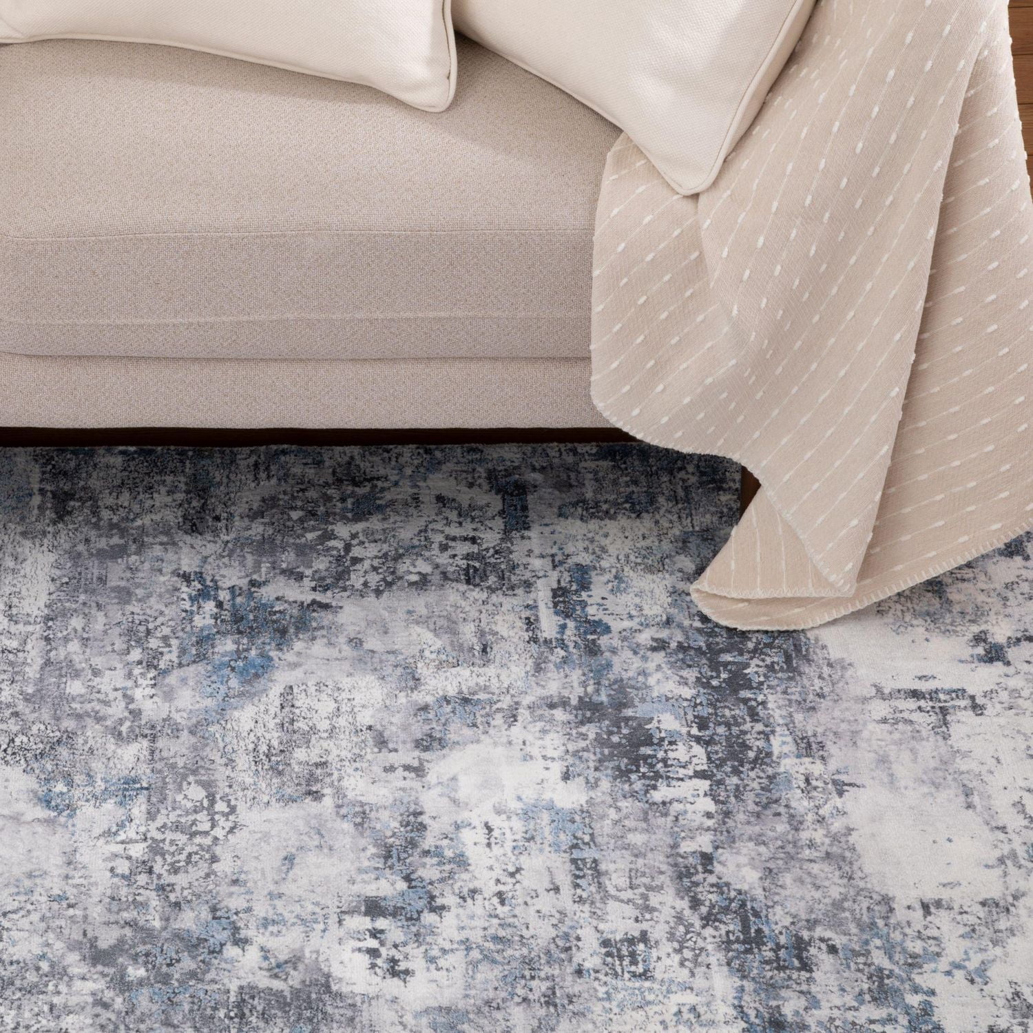 Banburry Ocean Blue and Grey Woven Area Rug