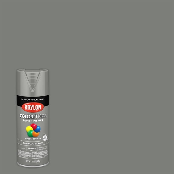 Krylon COLORmaxx Paint Primer, Gloss, Classic Gray, 12 oz