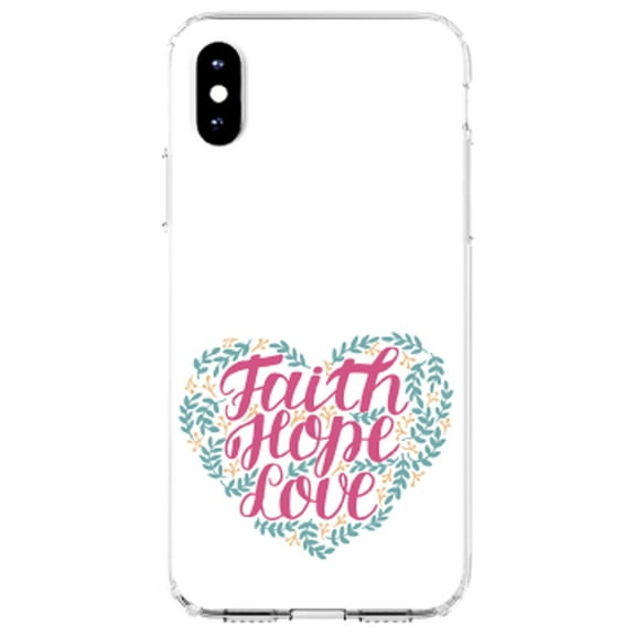 DistinctInk Clear Shockproof Hybrid Case for iPhone XR (6.1" Screen) - TPU Bumper, Acrylic Back, Tempered Glass Screen Protector - Faith / Hope / Love - Floral