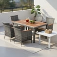 thumbnail image 3 of Demi Bonn 7 Pieces Patio Furniture Set, Cushioned PE Rattan Wicker Acacia Wood Dining Set with Umbrella Hole, Conversation Dining for Garden Poolside Balcony, Gray, 3 of 9