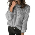 thumbnail image 3 of Homenesgenics Womens Tops under $5 Women Casual Fleece Warm Pullover Long Sleeve Round-Neck Knitted Sweater Tops Gray L, 3 of 6