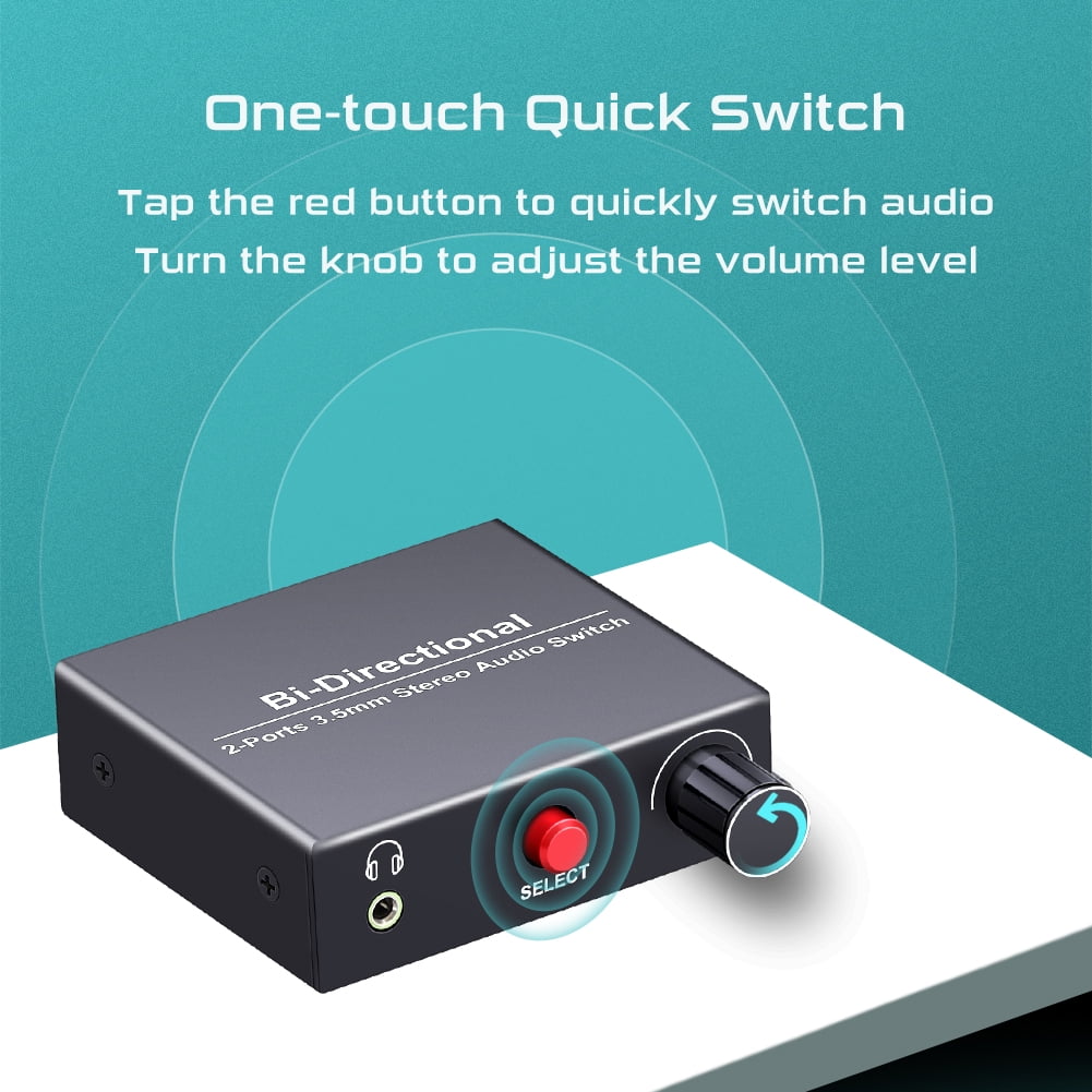 3.5mm Audio Switcher, Aux Switch Box 2 in 2 Out, with Volume