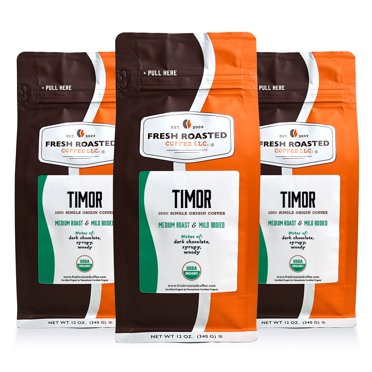 3 pack Fresh Roasted Coffee, Organic Timor Coffee, Ground, 12 oz