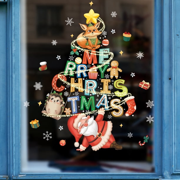 Pegatinas navideñas para ventanas, Papá Noel, copos de nieve, espejos de cristal, calcomanías de pared para habitaciones de niños, decoración navideña de Año Nuevo