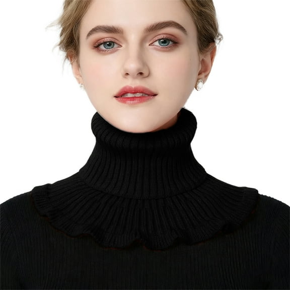 Xinwanna Fake Collar Scarf Detachable High Collar Solid Color Knitted Turtleneck Scarves Collar Insert Fashion Accessory (Black)