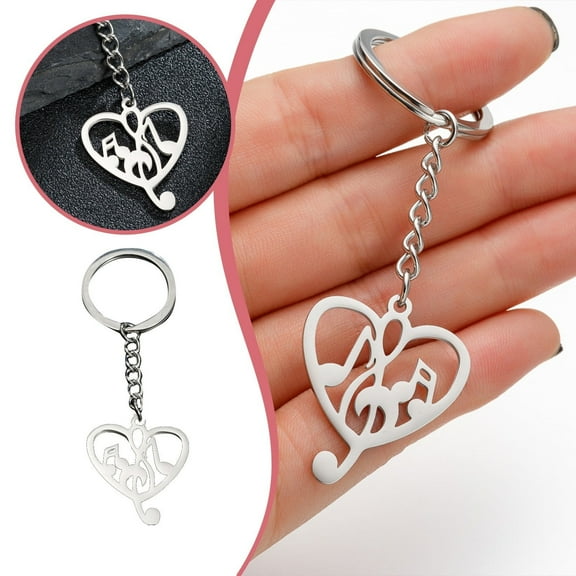 Stainless Steel Music Note Heart Keychain Geometric Pendant Gift for Music Lovers