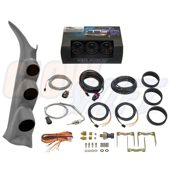 GlowShift | 2000-2006 Chevy Silverado 6.6 Duramax Gray Triple Gauge Pillar Pod with Black 7 Color Series 60 PSI Boost Gauge, 1500F Pyrometer EGT Gauge & 30 PSI Fuel Pressure Gauge