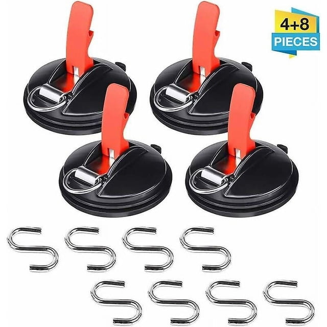 Ventosas - Con 8 ganchos en S, Ventosas multifunción para toldos, velas de sombra, lonas y cubiertas de vehículos - 4 piezas en negro y rojo - Abcrital 11,8*5 cm