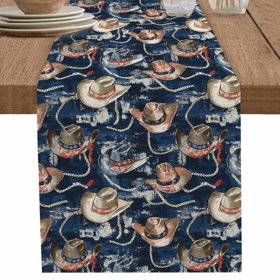 nqOlkjepod Blue Cowboy Table Runner 72 Inches Long Farmhouse Dress Scarves, Country Western Vintage Dining Tablerunner for Coffee Table/Kitchen Island/Party Décor, 16" x 72"