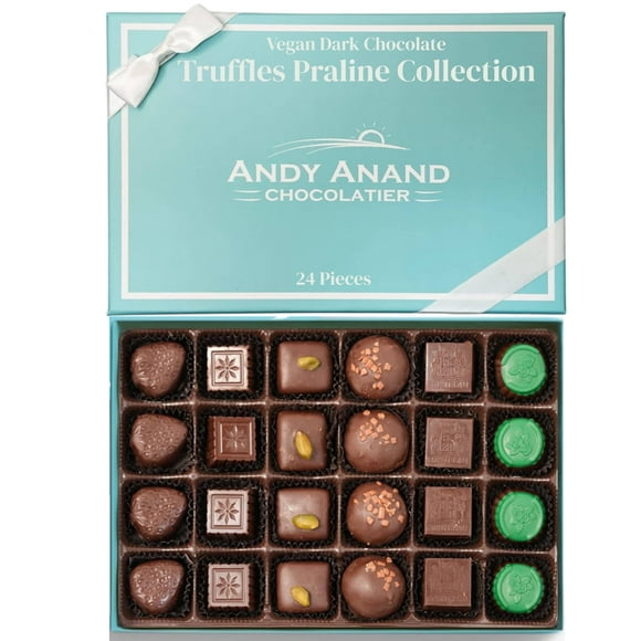 Andy Anand Exquisite Belgian Dark Chocolate Truffles, 24 Luxurious Dairy-Free Pralines, Allergy-Friendly & Gluten-Free, Shipped 2nd Day Air