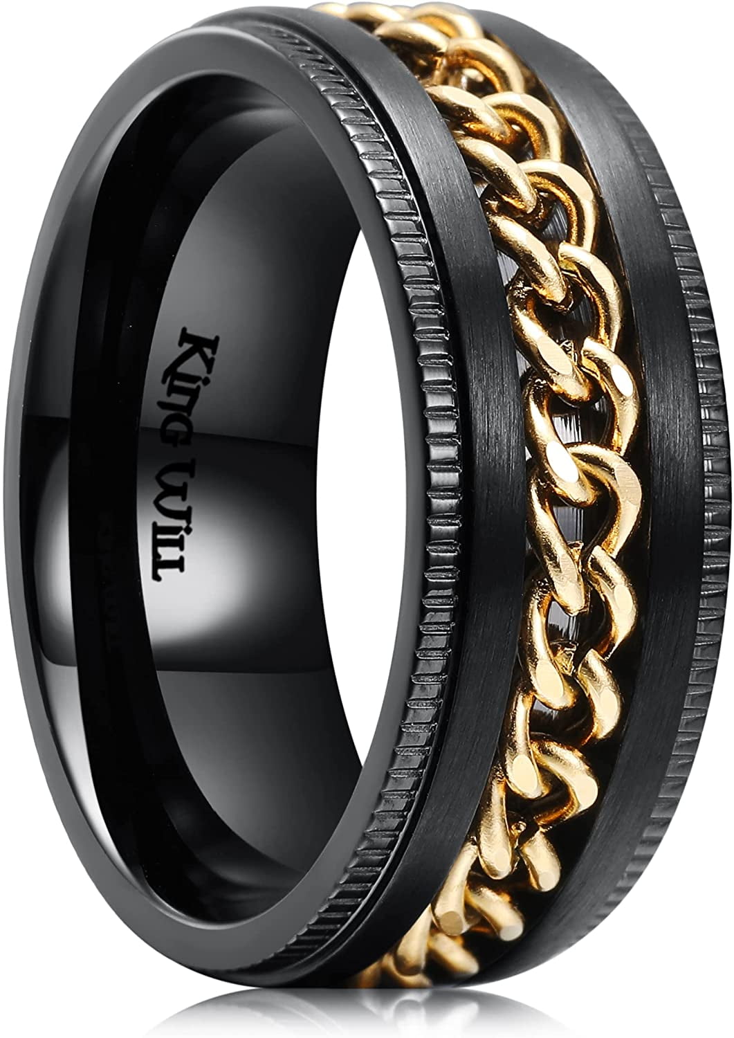 King Will Intertwine 8mm Spinner Ring Stainless Steel Fidget Ring Anxiety Ring for Men Black/Blue/Silver/Gold 