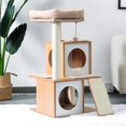 thumbnail image 2 of Pefilos 35" Cat Tree Houses for Indoor Cats Wooden Cat Tower Featuring 2 Condo, Removable Soft Perches Kittens, Beige, 2 of 11