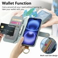 thumbnail image 2 of for iPhone 13 Folio Flip Wallet Case, PU Leather Zipper Pocket Card Slots RFID Blocking Wristband Bracket, with Diamond Finger Ring Full Body Protection for iPhone 13 - Blue, 2 of 10