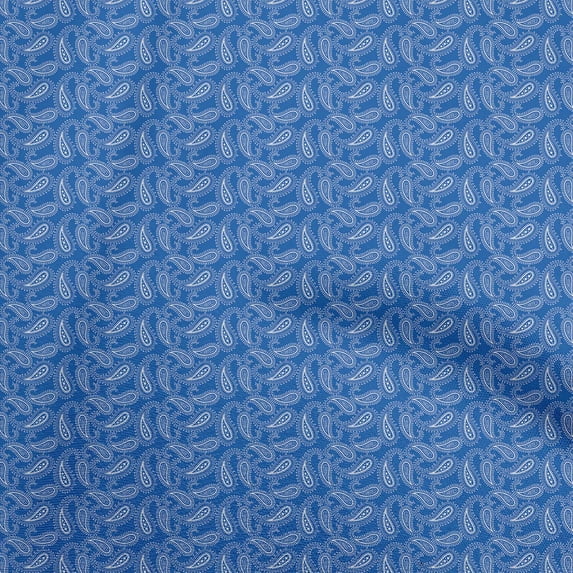 oneOone Cotton Cambric Blue Fabric Asian Paisley Diy Clothing Quilting Fabric Print Fabric By Yard 56 Inch Wide