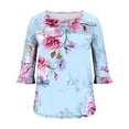 thumbnail image 7 of GERsome Womens Short Sleeve T-Shirts, Trendy 3/4 Ruffle Sleeve Crew Neck Floral Shirts Summer Loose Fit Business Casual Dressy Work Shirts, Sizes S-3XL, 7 of 7