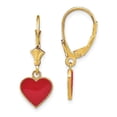 thumbnail image 4 of 14k Yellow Gold Polished Enameled Heart Dangle Leverback Earrings, 4 of 7