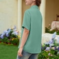 thumbnail image 4 of OIOLOYJM Girls Short Sleeve Dress Shirts Kids Spring Summer Cozy Soft School Uniform Casual Button Down Lapel Collared Shirt Light Green 12-13 Year, 4 of 5