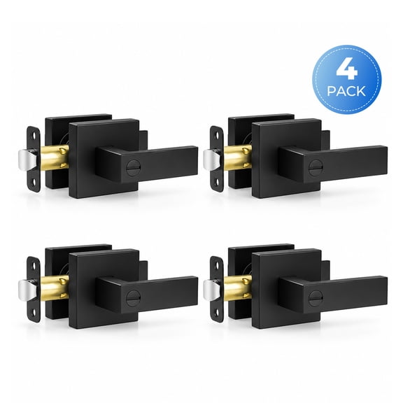 4 Pack Matte Black Door Handles, Interior Door Knobs, Keyless Privacy Door Lock with Thumb-Turn for Bedroom Bathroom Kitchen, Easy Install
