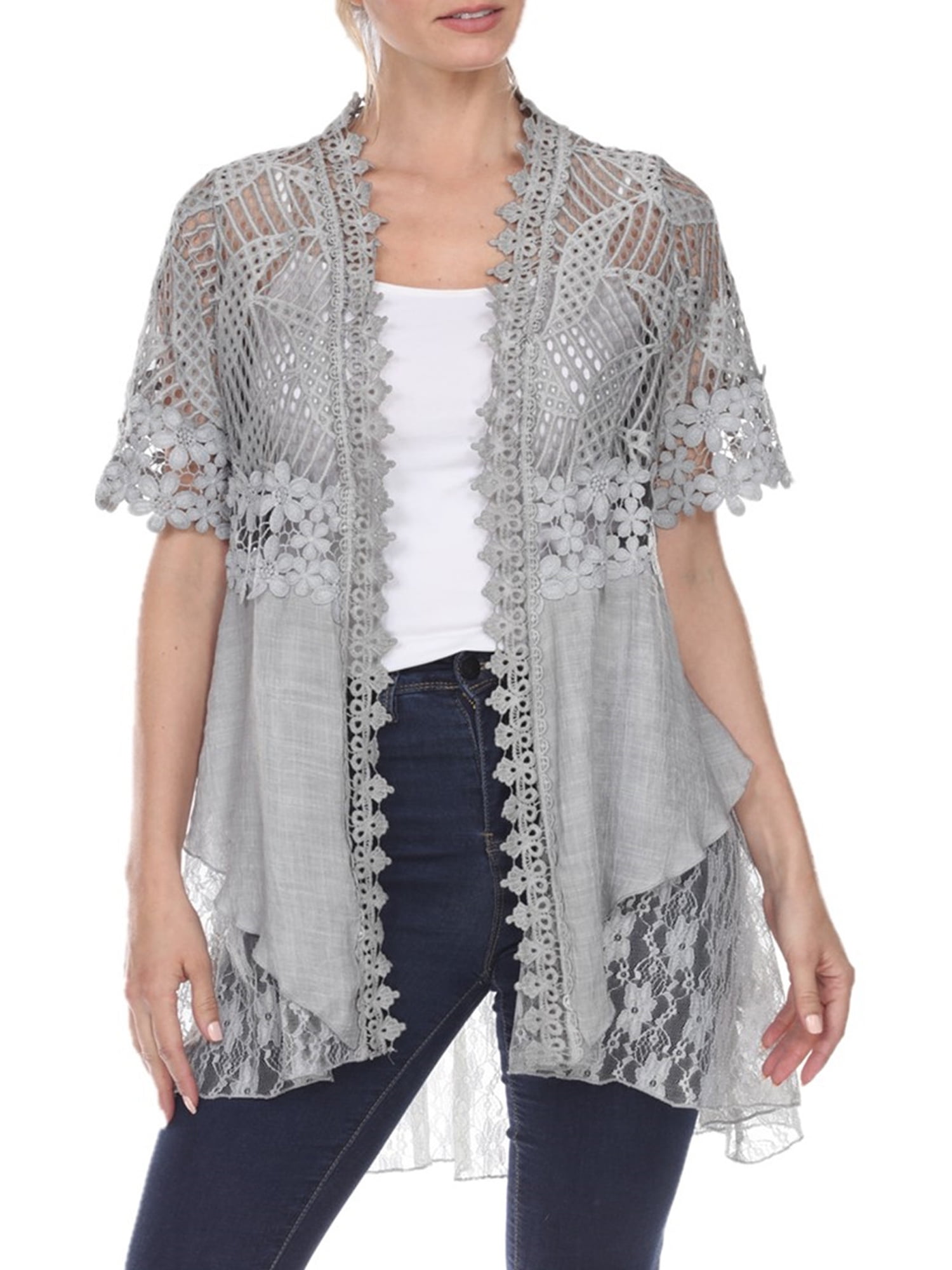 Simply Couture Short Sleeve Lace Mixed Media Jacket, Womens