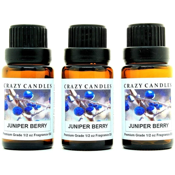 Crazy Candles Juniper Berry 3 Bottles 1/2 Fl Oz Each (15ml) Premium Grade Scented Fragrance Oil (Dark Green Floral with Spice) Made in USA