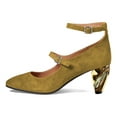 thumbnail image 3 of FSJ Women Closed Toe Double Strap Buckle Pumps Ankle Strap Metal Mid Chunky Heels Formal Dress Work Shoes Size 5 Olive Yellow, 3 of 4