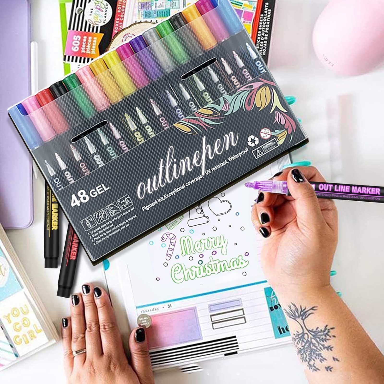 Double Line Outline Markers, Czzoypi Metallic Glitter Pens for Guest Book Wedding Decor, 8ml Water-Based Ink Quick-Dry Non-Smear Writing on Glass Wood Ceramic