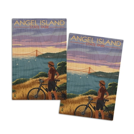 

Angel Island San Francisco California Bicycle Scene (4x6 Birch Wood Postcards 2-Pack Stationary Rustic Home Wall Decor)