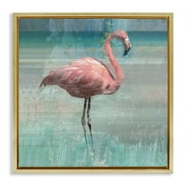 Stupell Industries Layered Flamingo Bird Portrait Animals & Insects Painting Gold Floater Framed Canvas Art Print Wall Art, 18 x 18