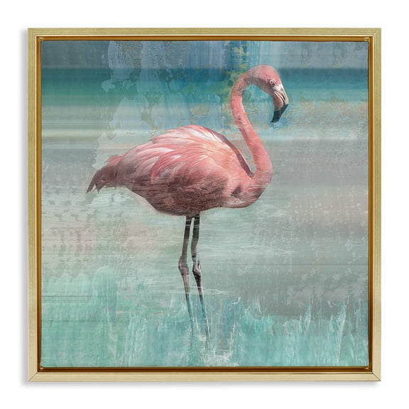 Stupell Industries Layered Flamingo Bird Portrait Animals & Insects Painting Gold Floater Framed Canvas Art Print Wall Art, 18 x 18