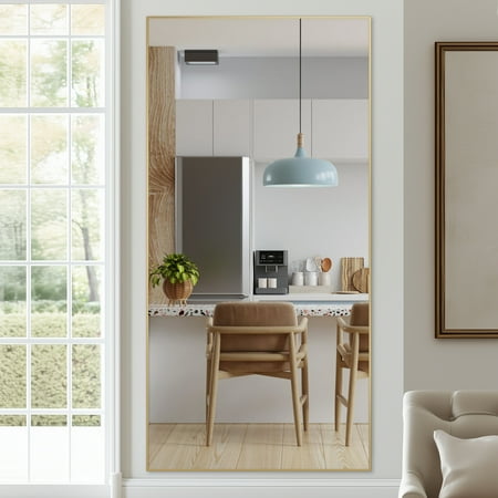 Condition photo showing New/Like New for Antok 76 x 34  Rectangle Full Length Mirror Standing Floor Mirror Stand Up Mirror  Gold Frame