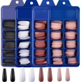 thumbnail image 1 of Apuakthei 400 piezas de uñas postizas de ataúd con punta de bailarina, uñas postizas acrílicas de cobertura completa y larga para mujeres y niñas, decoración de uñas DIY (negro, blanco, rosa y café), 1 of 6