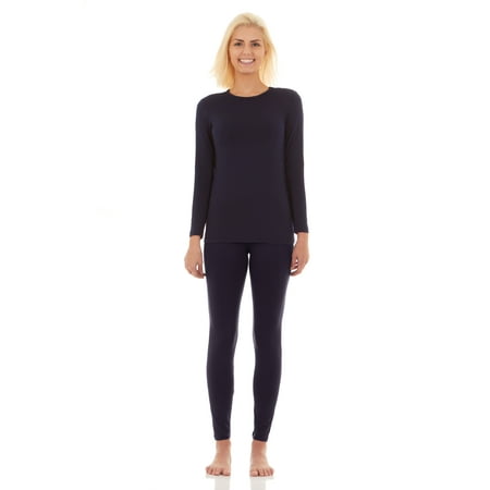 

Bodtek Womens Crew Neck Long Johns Base Layer Set (Navy Small)