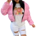 thumbnail image 6 of jsaierl Womens Cropped Jackets Mirror PU Leather Puffer Jacket Fashion Zipper Solid Cropped Jacket Bubble Coats For Women, 6 of 9