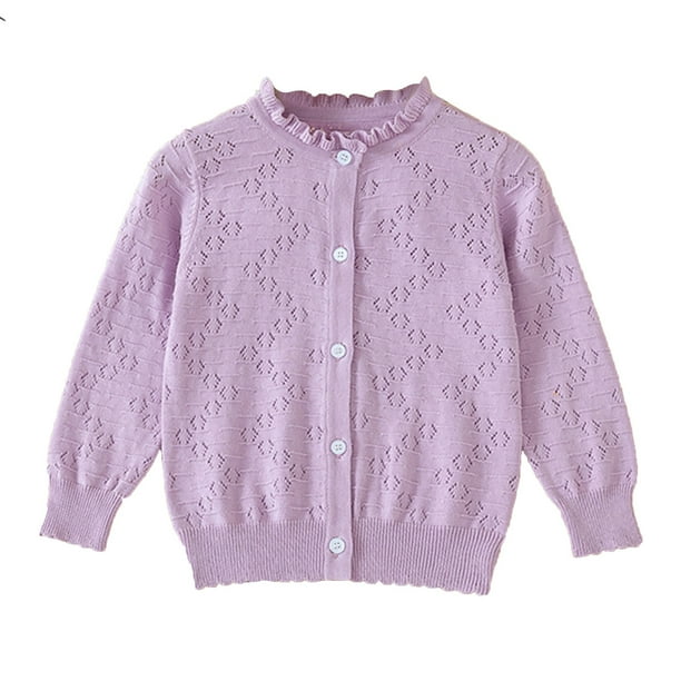 Gibobby Chaqueta de Forro Polar para bebés niñosRecién Nacido Bebé Niñas Algodón Punto Suéter Otoño Sólido Manga Larga Tops Cardigan Ropa(Morado, 5-6 Años)