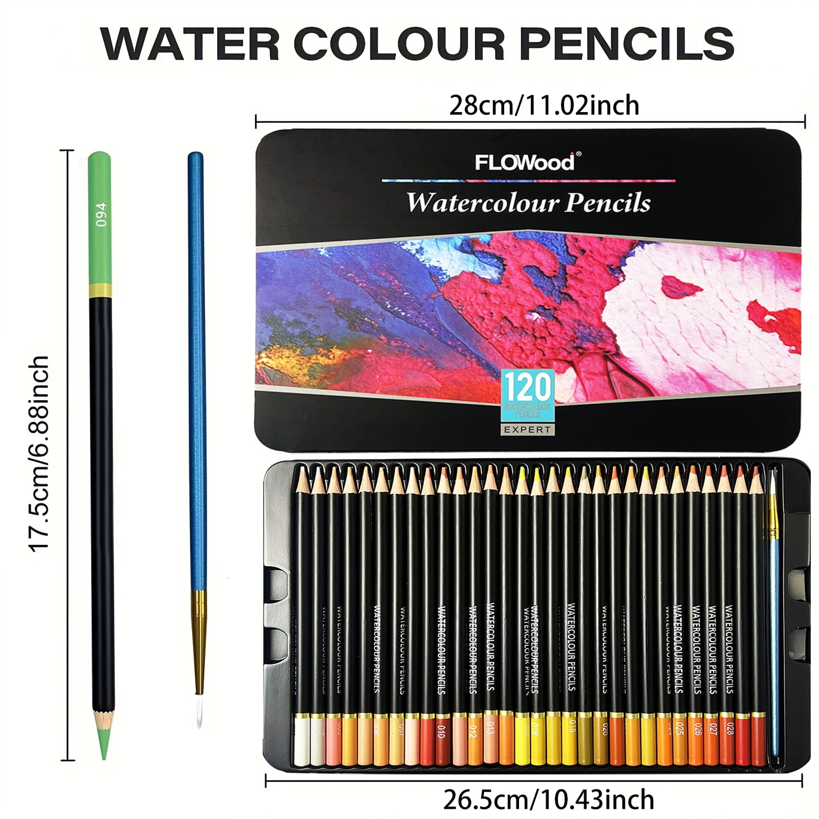 120 Watercolor Pencils, Beautiful Blending Effects with Wet or Dry,Ideal for Coloring Book Blending Sketching- Water Soluble Pencils for Adults