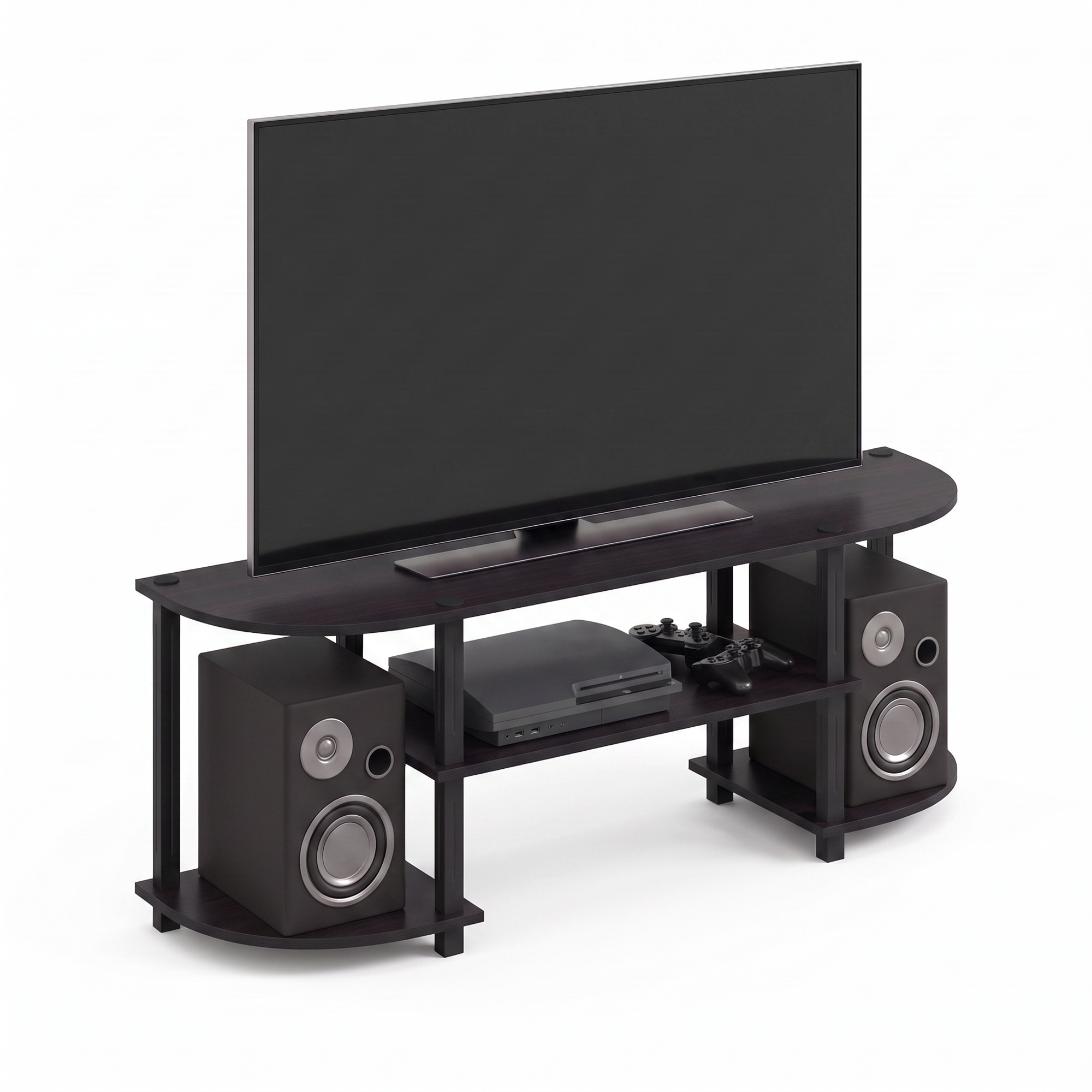 Furinno Turn-N-Tube Wide TV Entertainment Center, Dark Walnut photo 2