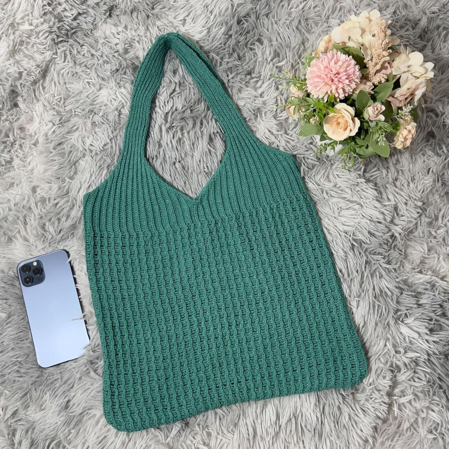CoCoMangos Beach Tote Bag Aesthetic Coconut Girl Aesthetic Tote Bag Crochet Beach Bag Small Beach Bag Tote Bag for Women