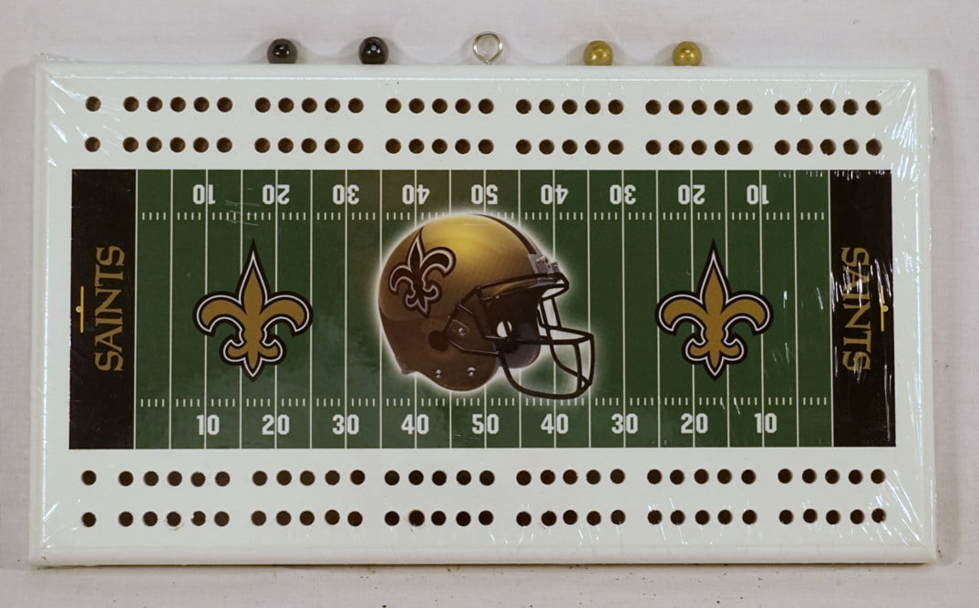 New Orleans Football Classic 2 Track Wooden Field Shaped Cribbage Board