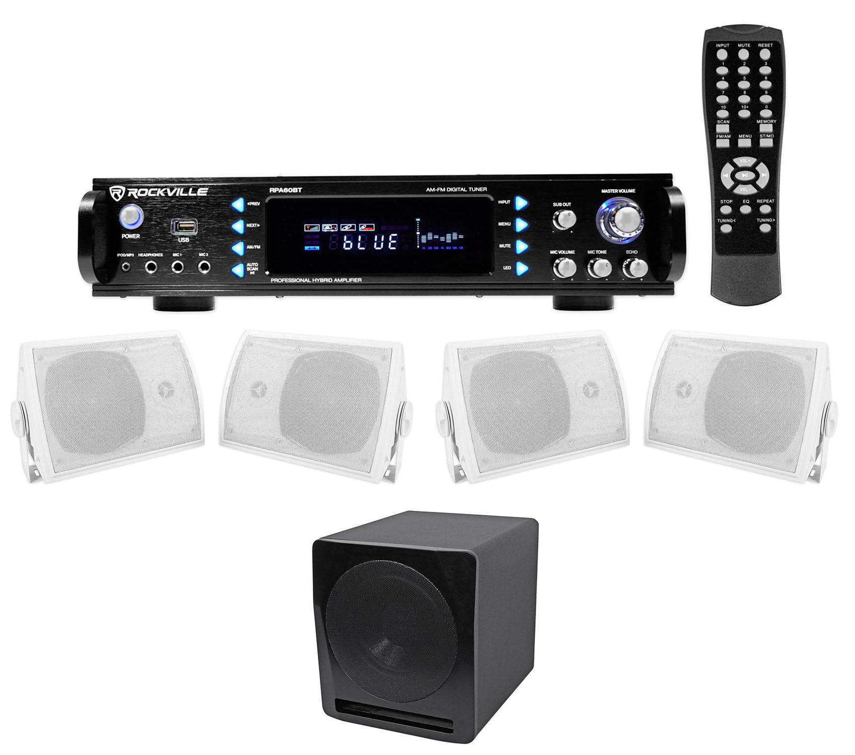 Rockville 1000w Home Theater Bluetooth Receiver+(4) Speakers+10