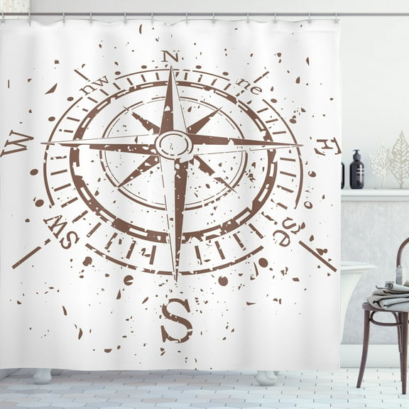 Ambesonne Compass Shower Curtain, Retro Paint Splashes, 69"Wx70"L, Umber