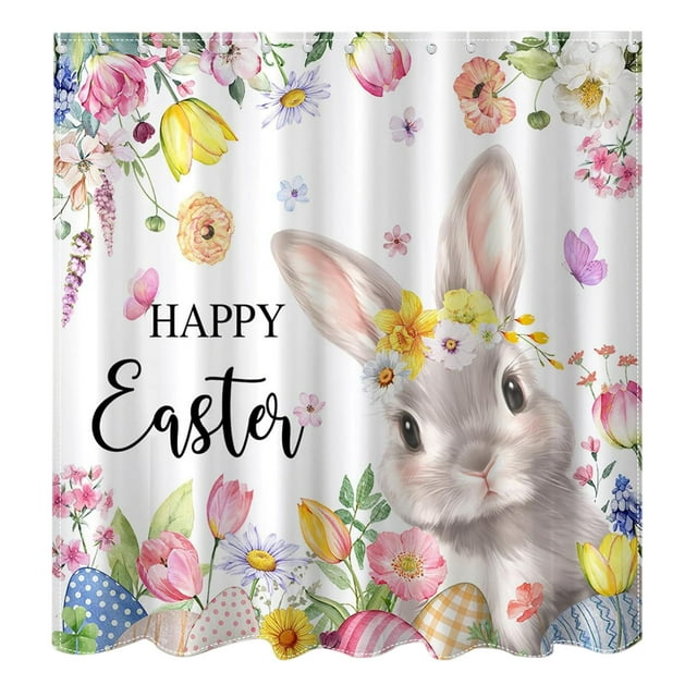 C Easter Shower Curtain 47X71 Inch Waterproof Fabric With 12 Rustproof Hooks For Bathroom Decor Spring Themed Home Accessory
