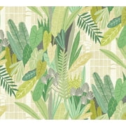 ohpopsi Glasshouse Green Tropical Damask Unpasted Non Woven Wallpaper, 19.7-in by 33-ft., 54.2 sq. ft.