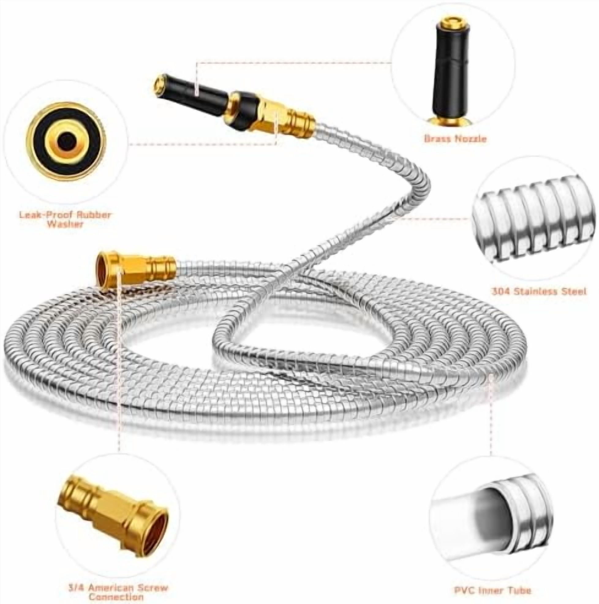 Expandable Metal Garden Hose 50 FT - 304 Stainless Steel Water Hose 50 FT - Lightweight non Kinking Flexible Garden Hose, no Bite